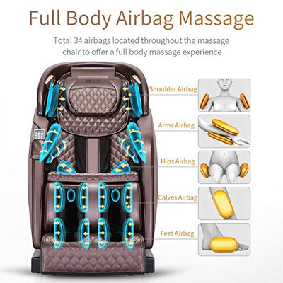 4D Zero Gravity SL Schiene Shiatsu Massagestuhl, Ganzkörper Massagestuhl Liege Mit Timer Bluetooth Hals Schulter Rücken Taille Fußrolle Untere Rückenheizung,Beige