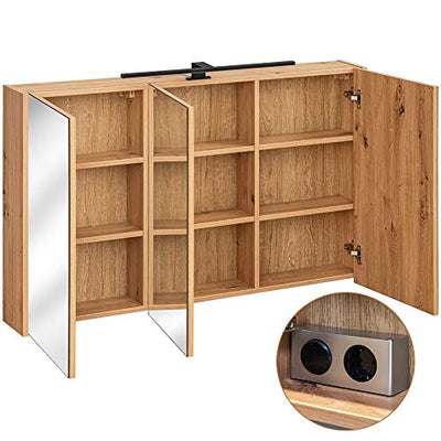 Lomadox Badezimmer Badmöbel Komplett-Set in matt grau mit Artisaneiche, 120cm Waschtisch-Unterschrank mit Keramik-Waschbecken, LED-Spiegelschrank, 2 Hochschränke, B/H/T ca. 235/200/46cm