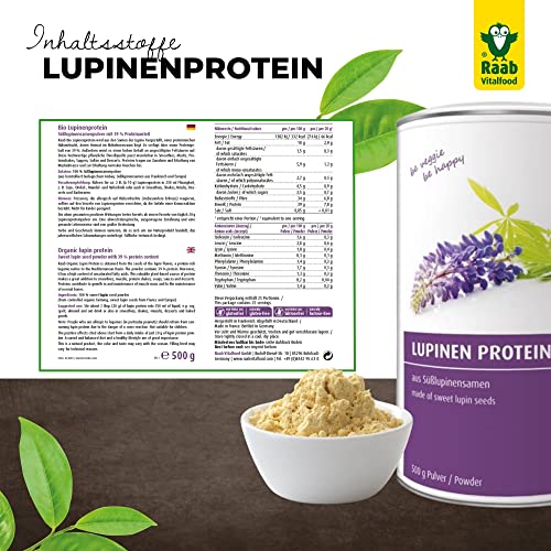 Raab Vitalfood Bio Lupinen Protein I Veganes Protein-Pulver mit 39% pflanzlichem Eiweiß & allen 8 essentiellen Fettsäuren I Ideal für Protein-Shakes, Smoothies, Bowls & zum Backen I Made in Germany