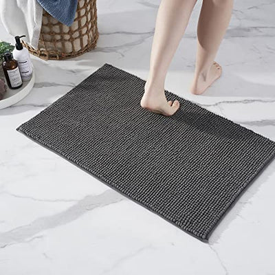 Decomira Badematte rutschfest | Als Badteppich Set kombinierbar | Badezimmer-Teppich Bad-Vorleger waschbar aus Chenille | Duschvorleger für Dusche, Badewannen, WC Deko | Dunkelgrau - 50x80 cm