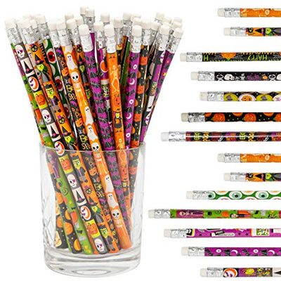 JOYIN 48 Stück Halloween-Bleistift-Sortiment mit Radiergummi in 12 Designs für Halloween, Kinder, Geschenk, Preis, Partyzubehör