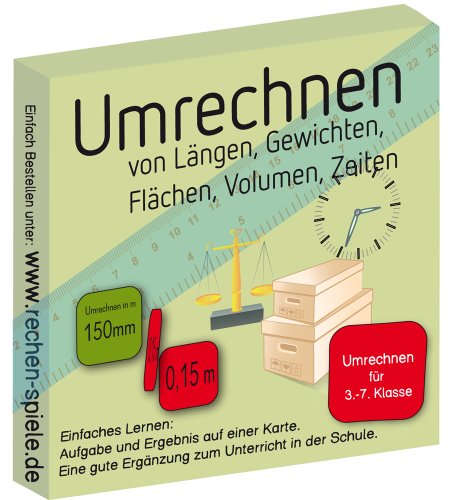 Umrechnen von Längen, Gewichten, Flächen Volumen und Zeiten, leicht Lernen mit Karteikarten