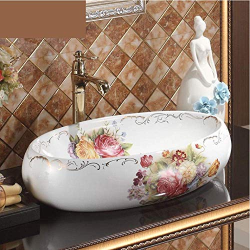 YIQIFEI China Gemälde Rose Keramik Gemälde Kunst Badezimmer Waschbecken oval Arbeitsplatte Waschbecken Schalen Keramik Waschbecken