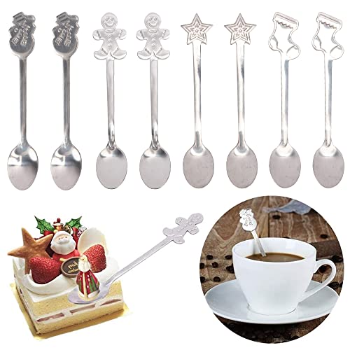 8 Stück Kaffee Löffel, Weihnachtslöffel Edelstahl Teelöffel Weihnachtsgeschenk für Kaffee, Dessertlöffel Weihnachten Style für Kaffee, Tee, Suppe, Dessert, Eiscreme Party Tischdekorationen