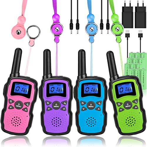 Wishouse Walkie Talkie Kinder 4er Set, Funkgeräte Erwachsene Aufladbar Akku, Outdoor Camping Polizei Kostüm Spielzeug Handy mit Taschenlampe, Geschenk Junge ab 3 4 5 6 7 8 Jahre für Mädchen