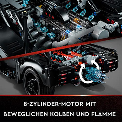 LEGO 42127 Technic BATMANS BATMOBIL Spielzeugauto, Modellauto-Bausatz aus dem Batman-Film von 2022 mit Leuchtsteinen, Geschenk zu Weihnachten für Kinder