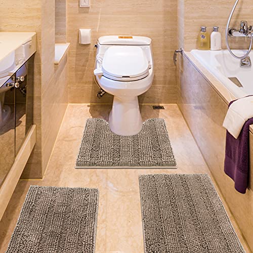 ACCUMTEK IM Home Ultra Soft Badezimmer Teppiche und Matten Set 3-teilig Badezimmer Teppich Set Beige Dicke Chenille Badvorleger rutschfeste Badematten für Badezimmer, WC, Schlafzimmer, Küche