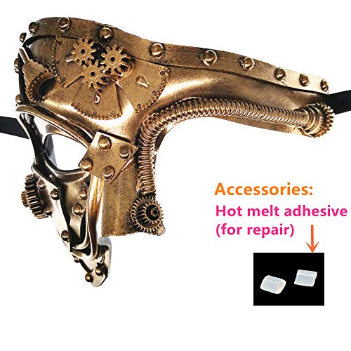 Ubauta Steampunk Metall Cyborg Venezianische Maske,Gold Maskerade Maske für Halloween Kostümparty/Phantom der Oper/Karneval Ball