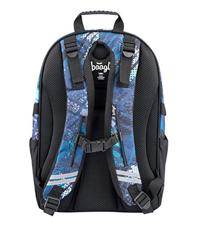 Baagl Schulrucksack Set Jungen 3 Teilig, Schultasche ab 3. Klasse, Grundschule Ranzen mit Brustgurt, Ergonomischer Schulranzen (Skate Strukturen)