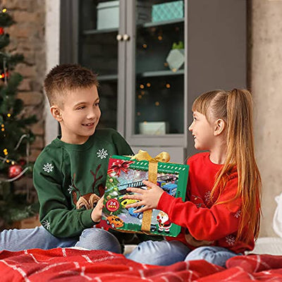 Adventskalender 2022 Kinder Adventskalender Auto Set Enthält Feuerwehrfahrzeug, Bagger Adventskalender für Jungen Weihnachten 24-Tage Countdown Auto Weihnachtsgeschenke für Kinder Mädchen