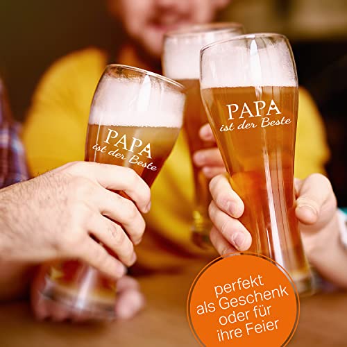 Weizenglas Papa ist der Beste - Bierglas 0,5l mit Laser-Gravur - Geschenk zum Vatertag, Geburtstag, Weihnachten, Motiv Papa ist der Beste