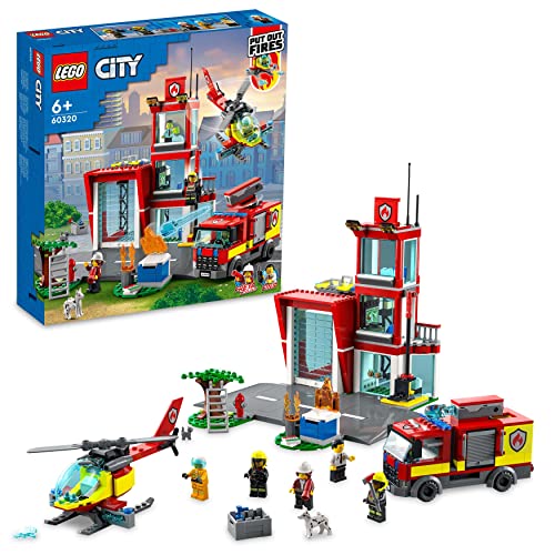 LEGO 60320 City Feuerwache, Feuerwehr-Spielzeug für Kinder ab 6 Jahren mit Garage, Feuerwehrauto und Hubschrauber, Geschenkidee zu Weihachten