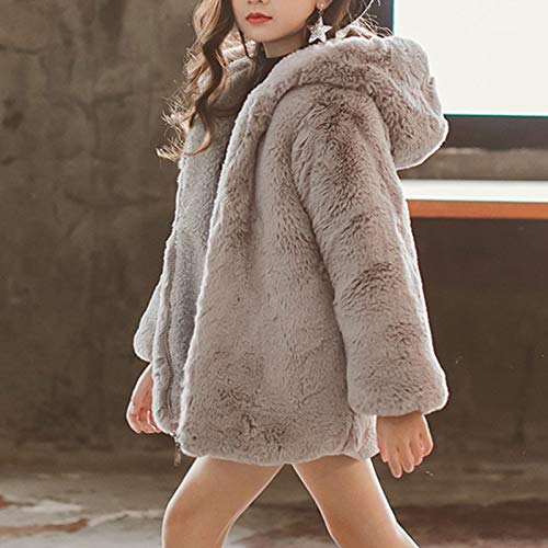 inhzoy Kinder Winter Teddy Jacke Mädchen Warme Fleecejacke mit Kapuze Cartoon Bär Kaninchen Hoodie Sweatshirt Pullover Winter Mantel Schneeanzüge Outwear Grau B 134-140