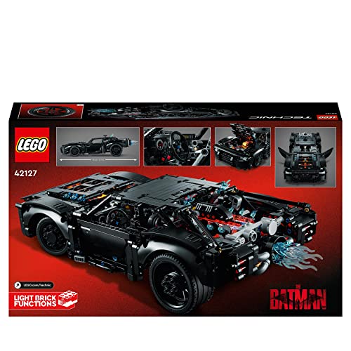 LEGO 42127 Technic BATMANS BATMOBIL Spielzeugauto, Modellauto-Bausatz aus dem Batman-Film von 2022 mit Leuchtsteinen, Geschenk zu Weihnachten für Kinder