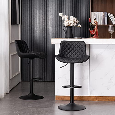 YOUTASTE Barhocker, 2er Set Tresenhocker PU-Leder Höhenverstellbar Bar Stühle Drehbar Drehstühle Mit Armlehnen,Kücheninseln Bar Stool Für Garten 180kg Kapazität-Diamant Schwarz…