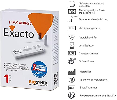 Exacto® HIV Selbsttest für Zuhause – HIV Schnelltest: Anonym, Sicher, Schnell – HIV Test von der Deutschen AIDS-Hilfe empfohlen