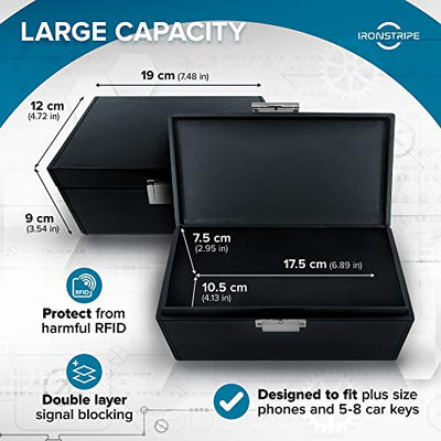 Ironstripe Keyless go Schutz Autoschlüssel Box, Extra groß 19 x 12 x 9 cm Faraday Box, Diebstahlschutz Keyless go Schutz Box, Extra Faraday Schlüsseltasche