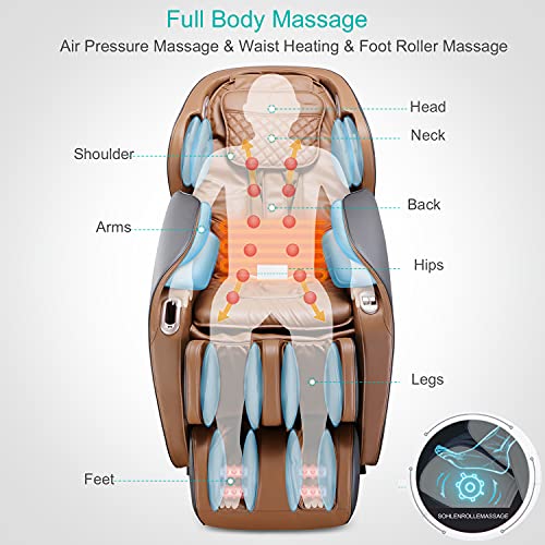 Massagesessel Zero-Gravity Liegesessel für Ganzkörpermassage, elektrischer Massagestuhl mit Wärmefunktion, bionischen Massagetechniken, USB, Bluetooth, Relaxsessel Für Zuhause und Büro