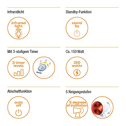 Beurer IL 35 Infrarotlampe, wohltuendes und wärmendes Infrarotlicht mit 3-stufigem Timer und 5 Neigungswinkeln zur Steigerung des Wohlbefindens, Lockerung von Muskeln und Linderung von Verspannungen