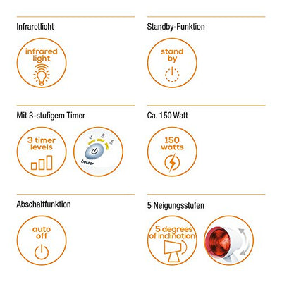 Beurer IL 35 Infrarotlampe, wohltuendes und wärmendes Infrarotlicht mit 3-stufigem Timer und 5 Neigungswinkeln zur Steigerung des Wohlbefindens, Lockerung von Muskeln und Linderung von Verspannungen