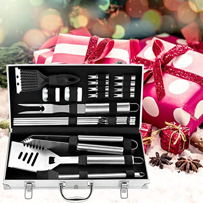 ROMANTICIST Grillbesteck Koffer Edelstahl Grillset - 20PC Grillkoffer Set im Aluminium - Professionelle Grill Werkzeuge Zubehör Kit für Männer Frauen