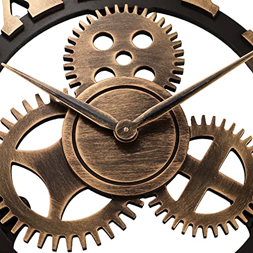 Lafocuse 58 cm Industriell Groß Steampunk Zahnrad Gold Wanduhr XXL Lautlos Holz Quarzuhr mit Romische Zahlen Vintage für Büro Wohnzimmer