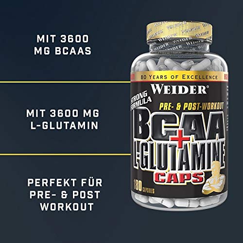 WEIDER BCAA + Glutamin Aminosäuren für Fitness, Bodybuilding u. Krafttraining, 180 Kapseln