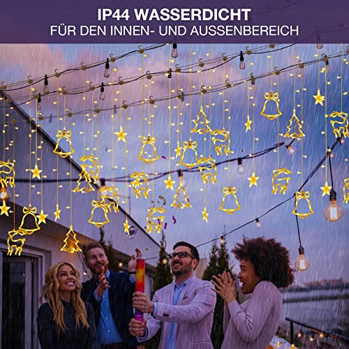 138 LED 2.3m Lichterkette Warmweiß,Lichtervorhang mit 8 modi und Timer,Sterne & Weihnachtsmuster, Weihnachtsbeleuchtung Innen/Außen, IP44 Wasserdicht Dekoration Für Christmas Weihnachtsdeko