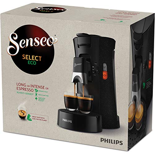 Philips Domestic Appliances Senseo Select ECO CSA240/20 Kaffeepadmaschine - Kaffeestärkewahl Plus Memo-Funktion aus recyceltem Plastik schwarz/gesprenkelt