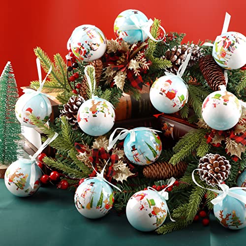 ABXMAS Weihnachtskugel Ornament Set, Kugeln Geschenkbox aus Polyethylen für Weihnachtsbaumschmuck mit Blauem Himmelsmuster 14 teilige, Hängende Kunststoffkugeln für Dekoration, Party, Geschenk