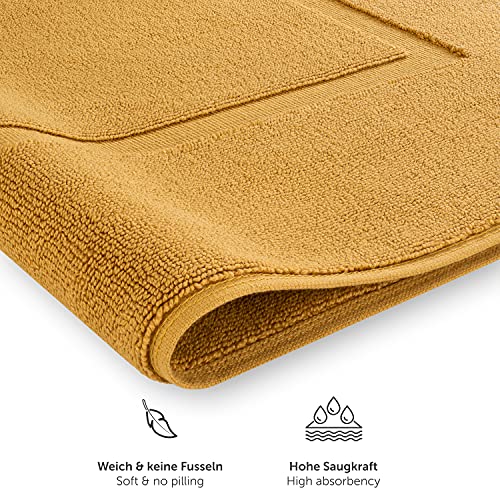 Blumtal 2er Set Premium Frottier Badematte - Badeteppich Oeko-TEX® Zertifiziert, waschbarer Badvorleger 50x80cm, saugstark & weich, Spicy Mustard - gelb