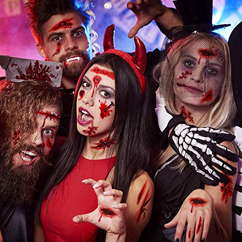 Alintor Halloween Schminke - Halloween Tattoo Gesicht, Halloween Kostüm Damen Gruselig Tattoos, 180 Pcs(5 Große+15 Kleine Blatt) Zombie Vampir Narben Wunden Tattoos Aufkleber für Kinder Herren Makeup