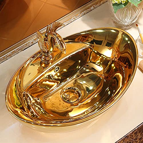 Europäisches Keramik-Goldfarben-Waschbecken, goldenes Waschbecken, Badezimmer-Arbeitsplatte, Shampoo-Waschbecken, Hotel-Keramik-Kunstbecken, Gefäß-Waschbecken