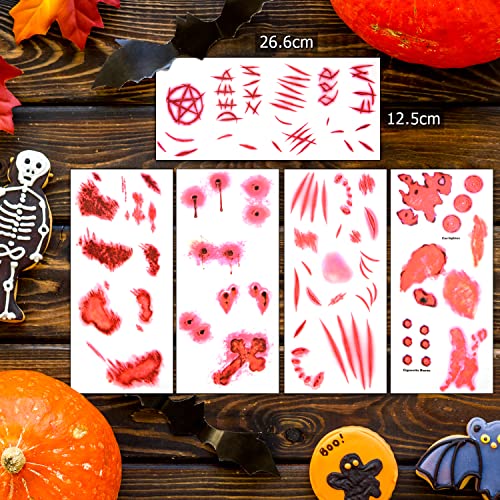 Alintor Halloween Schminke - Halloween Tattoo Gesicht, Halloween Kostüm Damen Gruselig Tattoos, 180 Pcs(5 Große+15 Kleine Blatt) Zombie Vampir Narben Wunden Tattoos Aufkleber für Kinder Herren Makeup