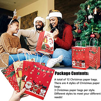 Geschenktüten weihnachten, 12 Stücke Weihnachts Kraft Geschenktaschen Kraftpapier Verpackung Weihnachten Geschenk Papiertueten, Santa Geschenktüte Tote Bag für Geschenke Party (A)