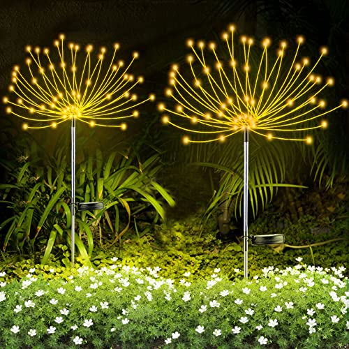 2 STÜCKE Solar Feuerwerk Licht, Outdoor Solar Garten Dekorative Lichter 120 LED Angetrieben 40 Kupferdrähte Schnur DIY Landschaftslicht für Gehweg Wege Hinterhof Weihnachtsdekoration Partys (Warmweiß)