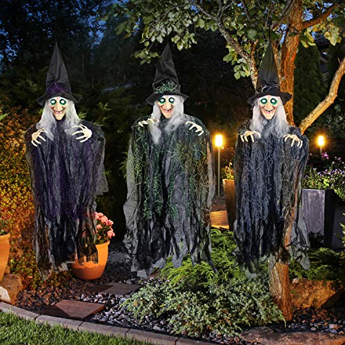 JOYIN 3 Stück Halloween hängende Hexen mit biegsamen Armen, 89,7 cm, Halloween hängende Dekorationen, Beste Halloween Innen- und Außendekorationen, Spukhaus Deko