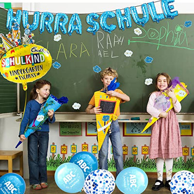 iZoeL Einschulung Deko Jungen Blau HURRA SCHULKIND Girlande SCHULKIND Folienballon 15 Schulanfang Luftballon 14 Deko Konfetti Schuleinführung Einschulungsfeier Dekoration