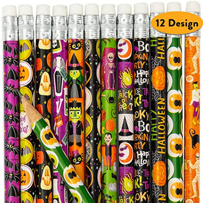 JOYIN 48 Stück Halloween-Bleistift-Sortiment mit Radiergummi in 12 Designs für Halloween, Kinder, Geschenk, Preis, Partyzubehör