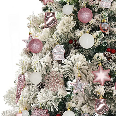 113 Stück Christbaumkugeln Set Weihnachtskugeln aus Kunststoff Rosa und Weiß Baumschmuck Weihnachtsbaum Deko & Christbaumschmuck in unterschiedlichen Größen und Designs Rosa und Weiß