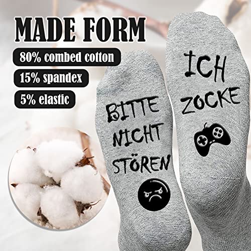 Gaming Socken Geschenke für Gamer 2 Paar, Zocken Socken mit Spruch bitte nicht stören ich zocke Lustige Socken, Baumwollsocken Haussocken Wintersocken Weihnachtsgeschenke für Frauen Herren