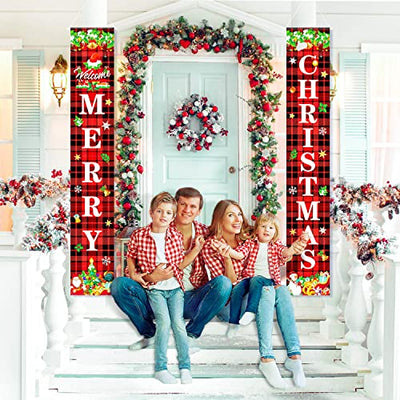 Weihnachtsbanner, Weihnachtsschilder, Merry Christmas Banner, Rot Frohe Weihnachten Banner, Buffalo Plaid Merry Christmas Schild, Hängend Weihnachten Deko Für Drinnen Draußen Tür Haustür Veranda.