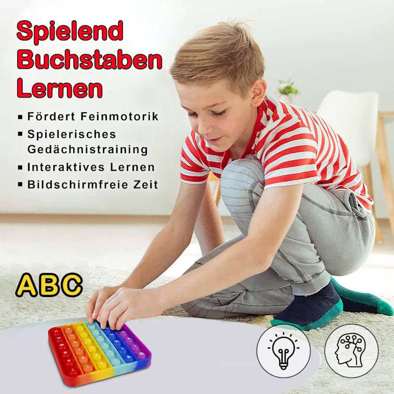 Pop it mit Buchstaben - Antistress Spielzeug für Kinder und Erwachsene - Fidget Toy - ideal als Geschenk und zur Einschulung - spielerisches Lernen und Entspannung