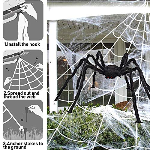 iZoeL Halloween Deko 700cm Riesige Spinnennetz + 200cm Spinne + Spinnweben + 30 Mini Spinne, Halloween Garten Deko Außendekoration Riesenspinne