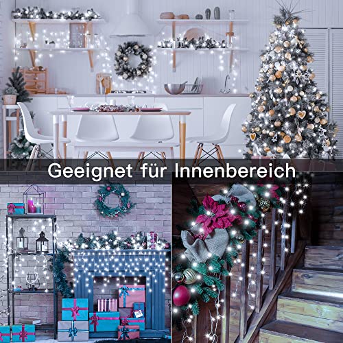 Weihnachtsbeleuchtung Außen - Ollny 15M 594 LED Eisregen Lichterkette Außen mit Fernbedienung Wasserdicht 8 Leuchtmodi Lichterkette Außen weiß für Balkon Fenster Haus Pavillon Terrasse Weihnachtsdeko