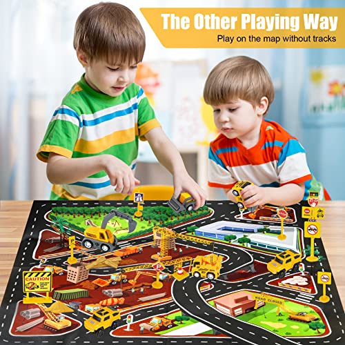 Kizplays 260pcs Autorennbahn Rennbahn 6 Cars Bagger Spielzeug ab Spielzeugautos Autobahn ab 3 4 5 6 Jahre Junge Mädchen,Flexible Track Kran Spiele , Elektroauto Cars Autorennbahn für Kinder Geschenk