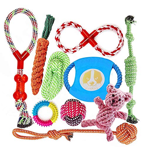 FONPOO Hundespielzeug, Hergestellt aus Natürlicher Baumwolle ungiftig und geruchlos Robust Besser für Zahnreinigung Geeignet für kleine Und Mittlere Hunde Hundespielzeug Set 10 PCS