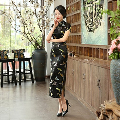 Chinesische chinesische Traditionelle Kleidung Chongsam China Qipao Kleid - Schwarz - 36 DE (Etikettengröße L)