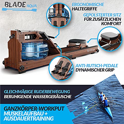 Bluefin Fitness Blade Aqua W-1 Wasserrudergerät aus Holz | 100% nachhaltiges amerikanisches Eschenholz Klappbare Heimfitnessgeräte | LCD-Konsole + Herzfrequenzmonitor | Kinomap App-Integration