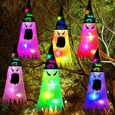 ZOYLINK Halloween Deko Hexenhüte Leuchtend, 6 Pieces Luminous Witch Hat Halloween Party Ornament LED Ghost Deko Gruselig Halloween Deko Outdoor